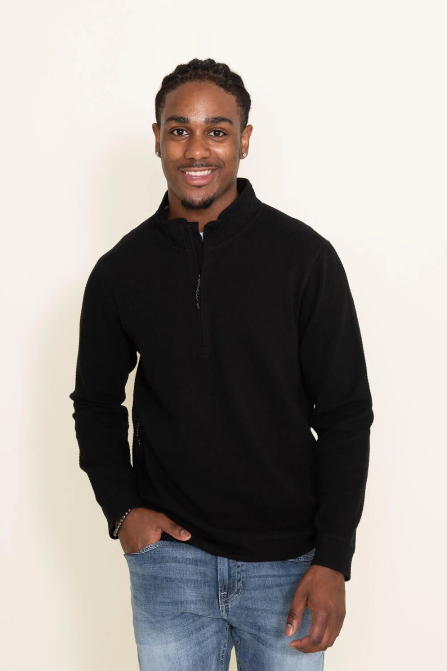 Sweatshirts & Fleece * | Reflex Jeans 1897 Activewear Buttery Stretch Quarter Zip Pullover For Men In | Mj394 Black