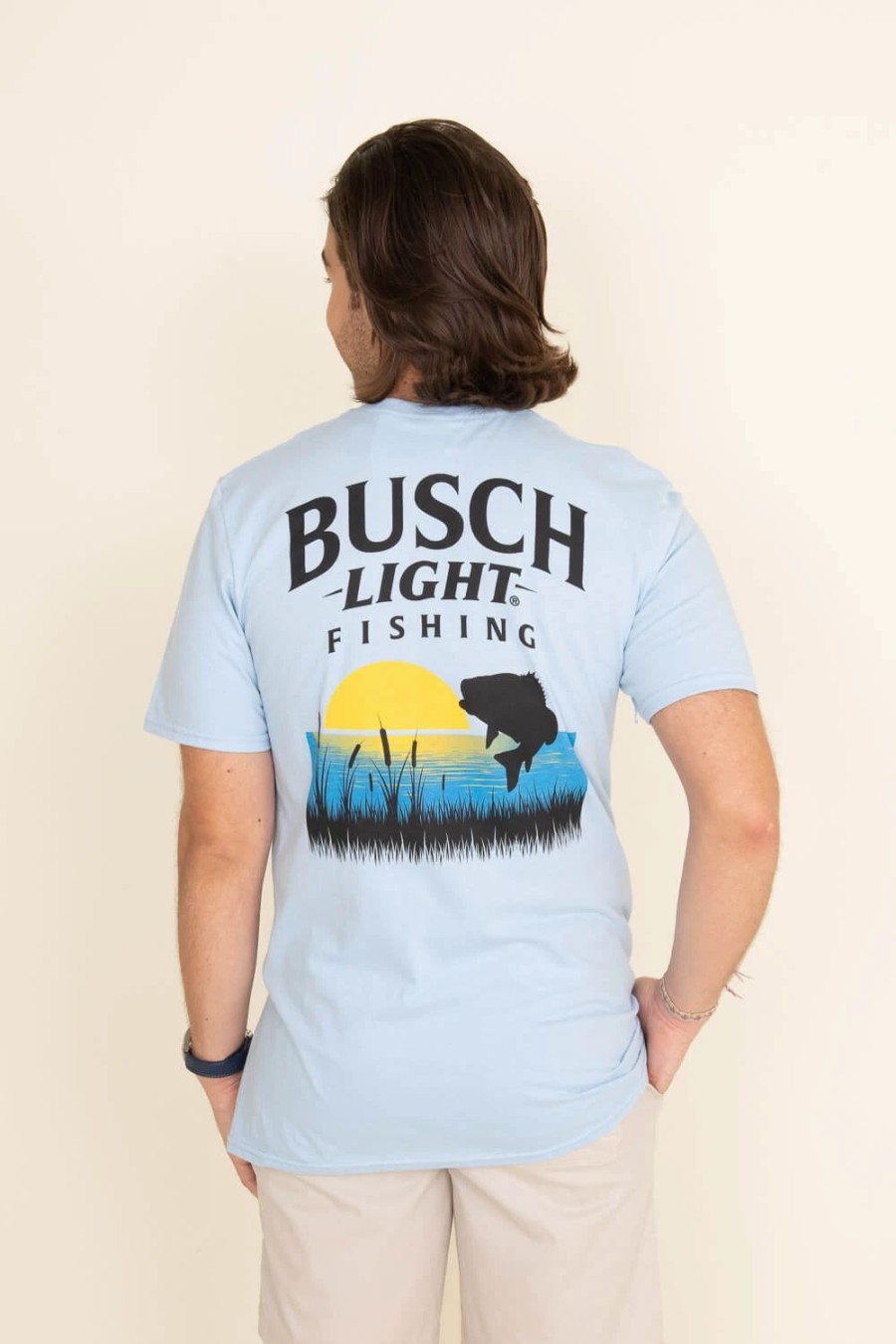 T-Shirts * | Brew City Beer Gear, Inc. Brew City Apparel Busch Light Bass Fishing T-Shirt For Men In | 15846-150A Baby Blue