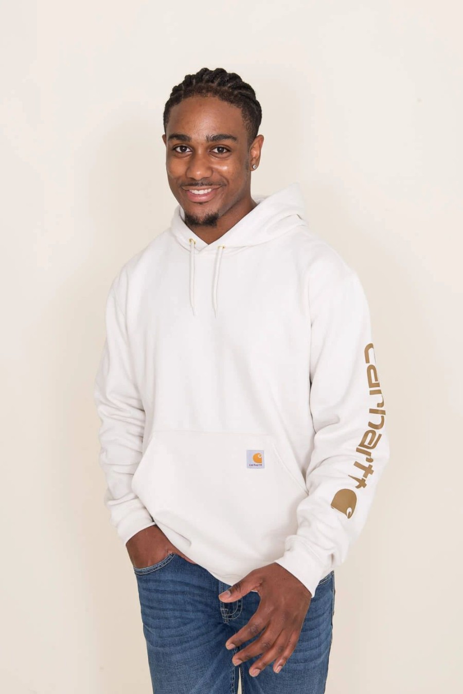 Sweatshirts & Fleece * | Carhartt Logo Sleeve Hoodie For Men In White | K288-W03 Malt