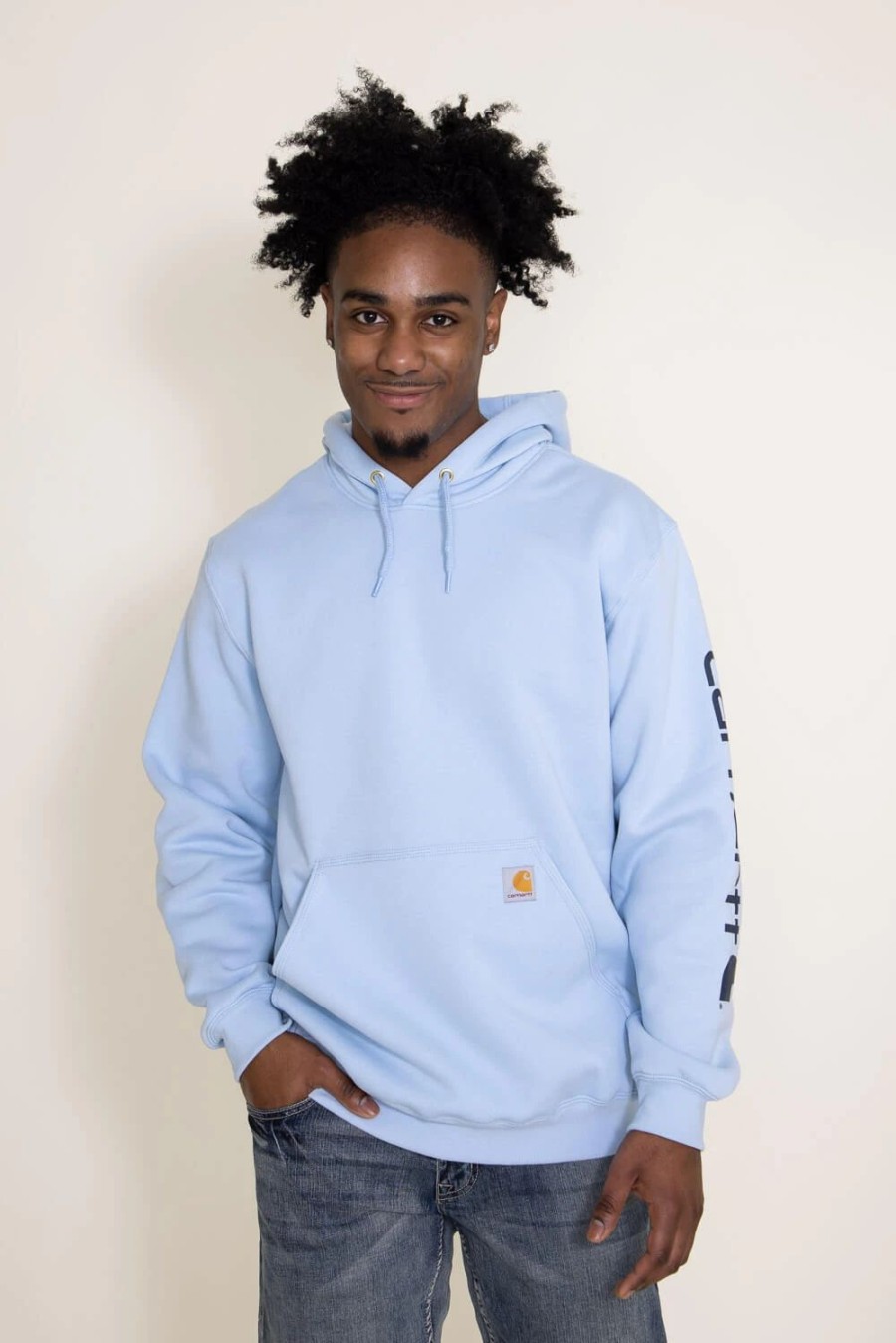 Sweatshirts & Fleece * | Carhartt Logo Sleeve Graphic Hoodie For Men In Blue | K288-Ha9 Moonstone