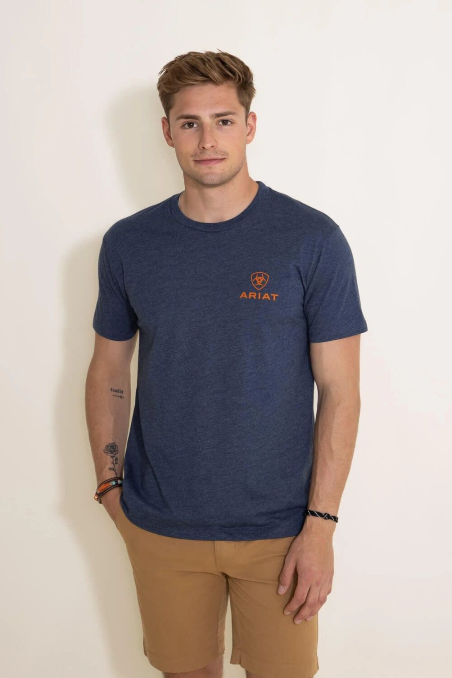 T-Shirts * | Ariat International Ariat Mustang Fever T-Shirt For Men In Heather | 10045275 Heather Navy