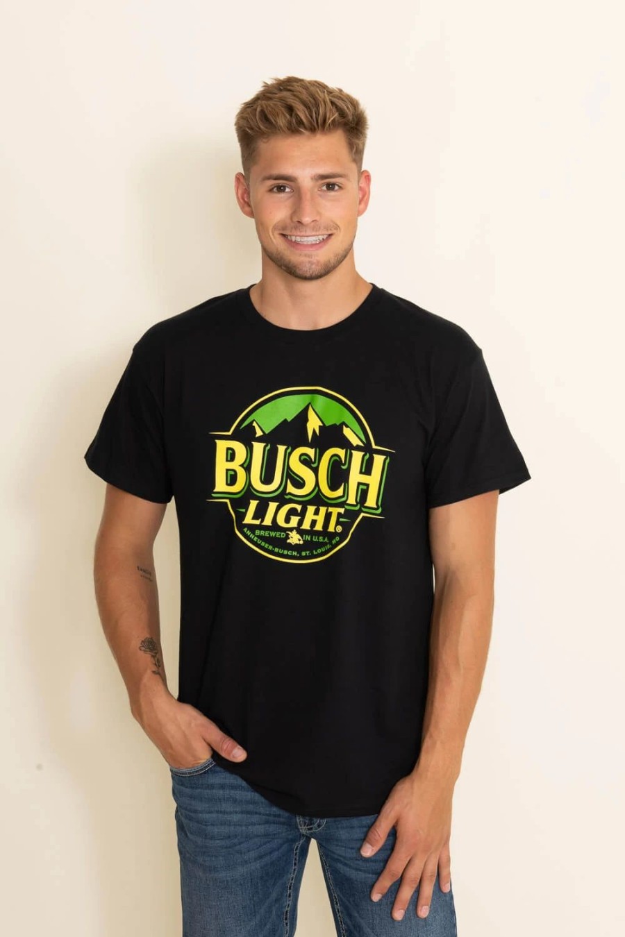 T-Shirts * | Brew City Beer Gear, Inc. Brew City Apparel Busch Light Two-Tone T-Shirt For Men In | 15620-812A Black