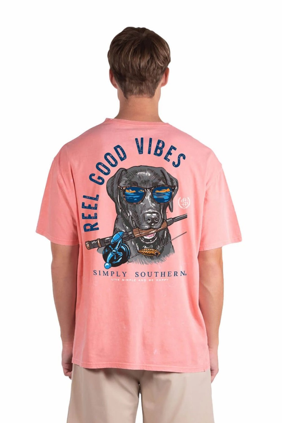 T-Shirts * | Simply Southern Fish Dog T-Shirt For Men In Pink | Sc-Mn-Ss-Fishdog Shrimp