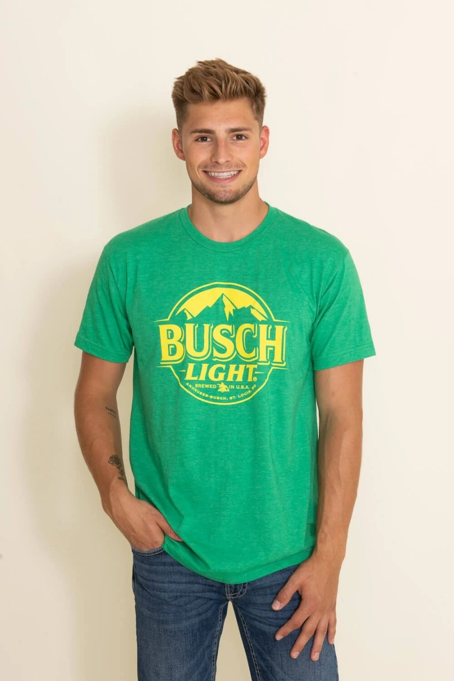 T-Shirts * | Brew City Beer Gear, Inc. Brew City Apparel Busch Light Two-Tone T-Shirt For Men In Green | 15620-813A-Kelly Heather Kelly