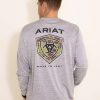 T-Shirts * | Ariat International Ariat Long Sleeve Charger Performance Tee For Men In Grey | 10042190 Lt Gray