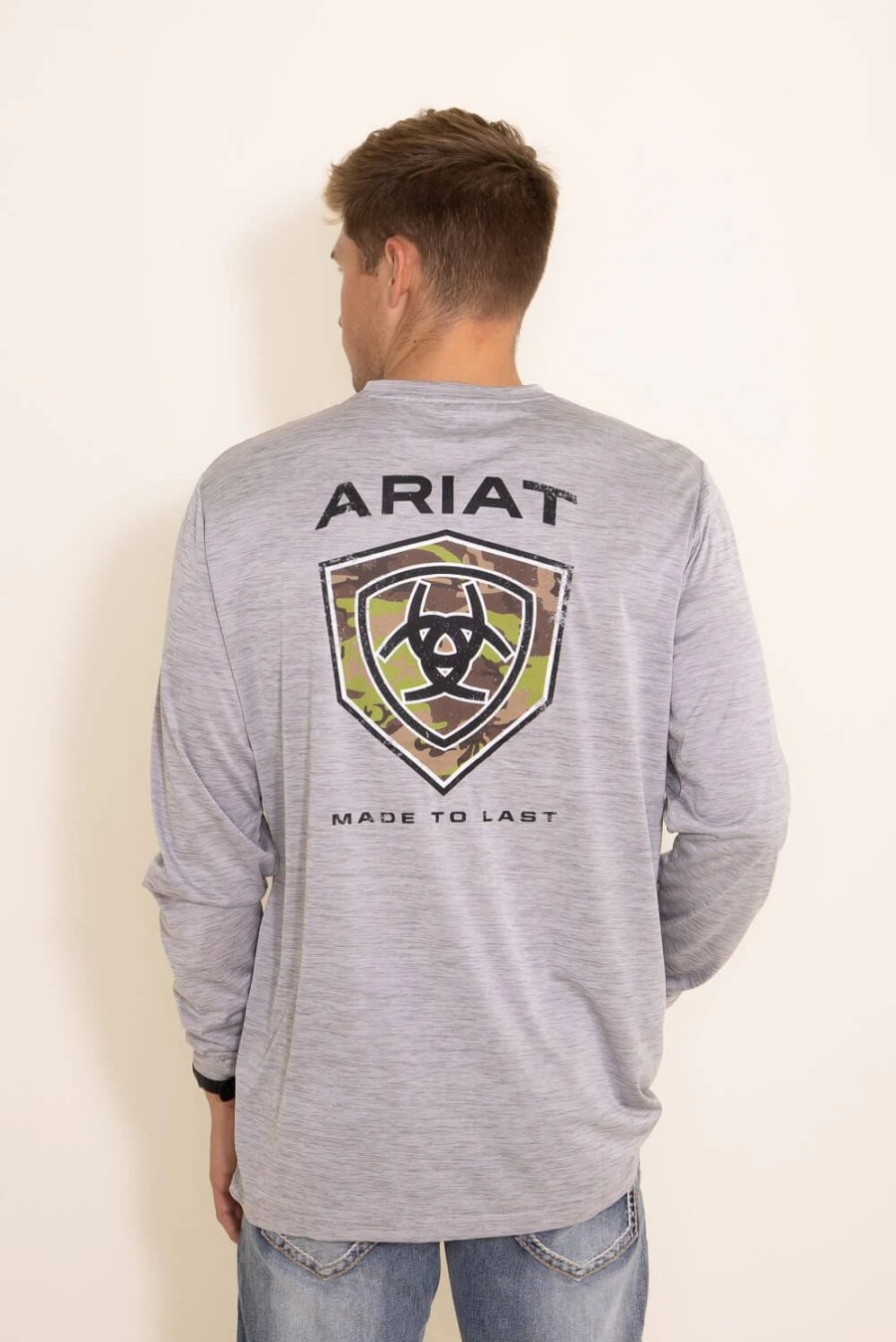 T-Shirts * | Ariat International Ariat Long Sleeve Charger Performance Tee For Men In Grey | 10042190 Lt Gray