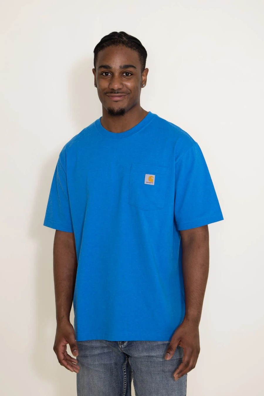 T-Shirts * | Carhartt K87 T-Shirt For Men In Blue | K87-H72 Marine Blue Heather