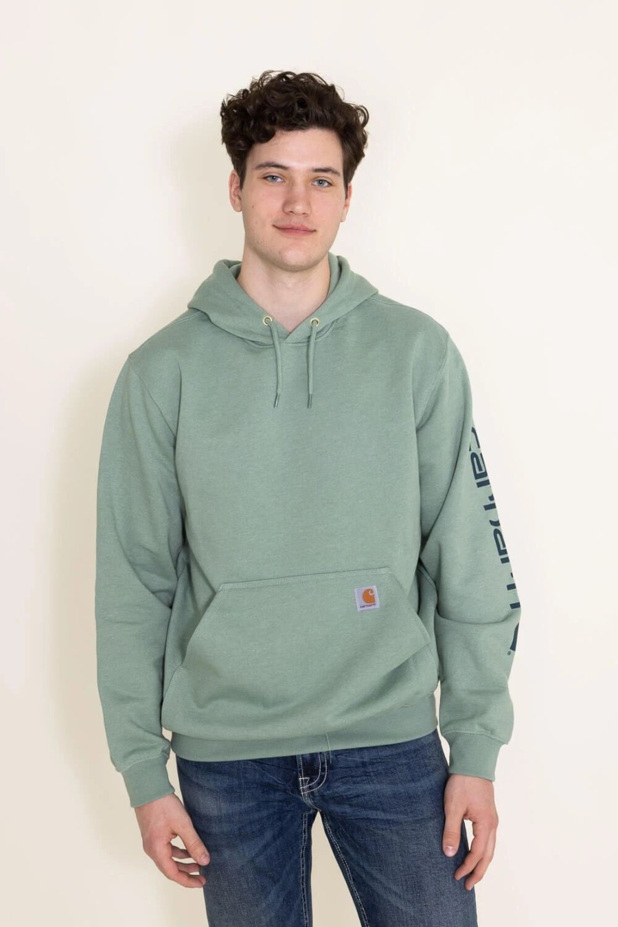 Sweatshirts & Fleece * | Carhartt Logo Sleeve Graphic Hoodie For Men In Green | K288-Ga0 Jade