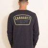 T-Shirts * | Carhartt Heavyweight Long Sleeve Pocket Graphic T-Shirt For Men In Grey | 105425-Crh Carbon Charcoal