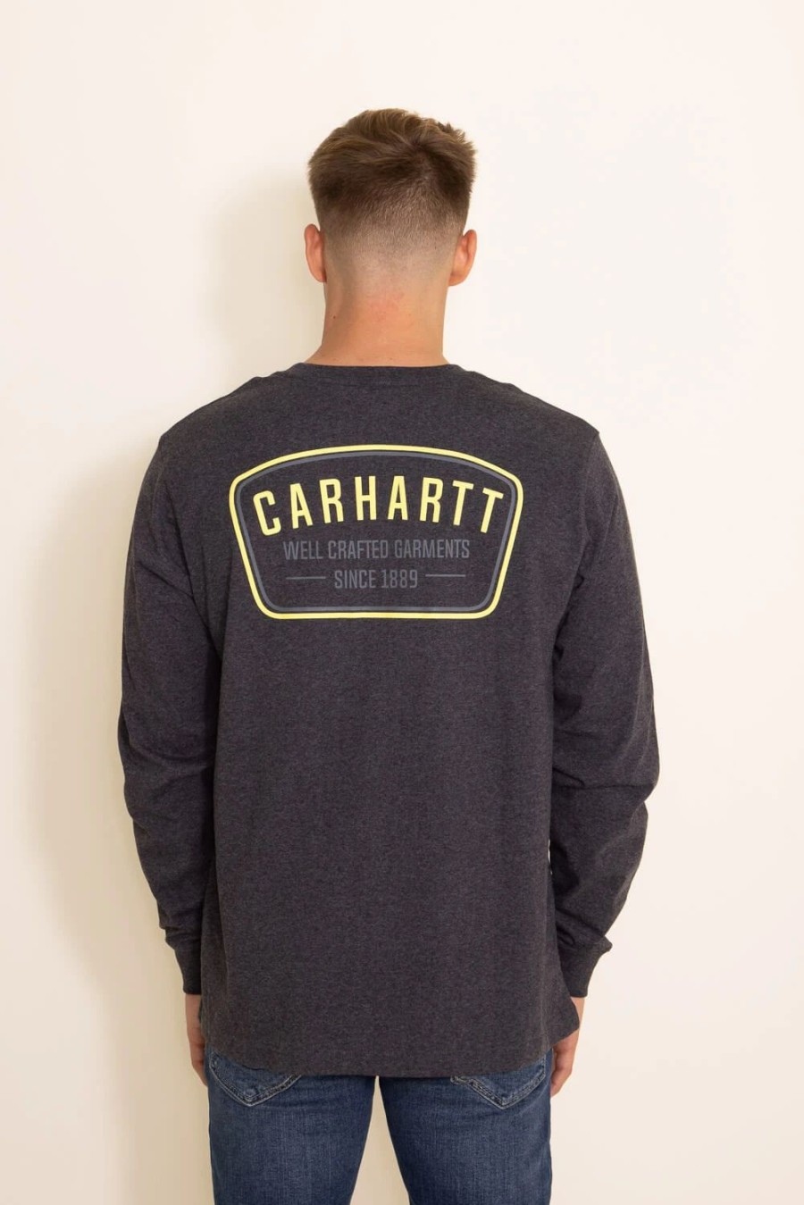 T-Shirts * | Carhartt Heavyweight Long Sleeve Pocket Graphic T-Shirt For Men In Grey | 105425-Crh Carbon Charcoal