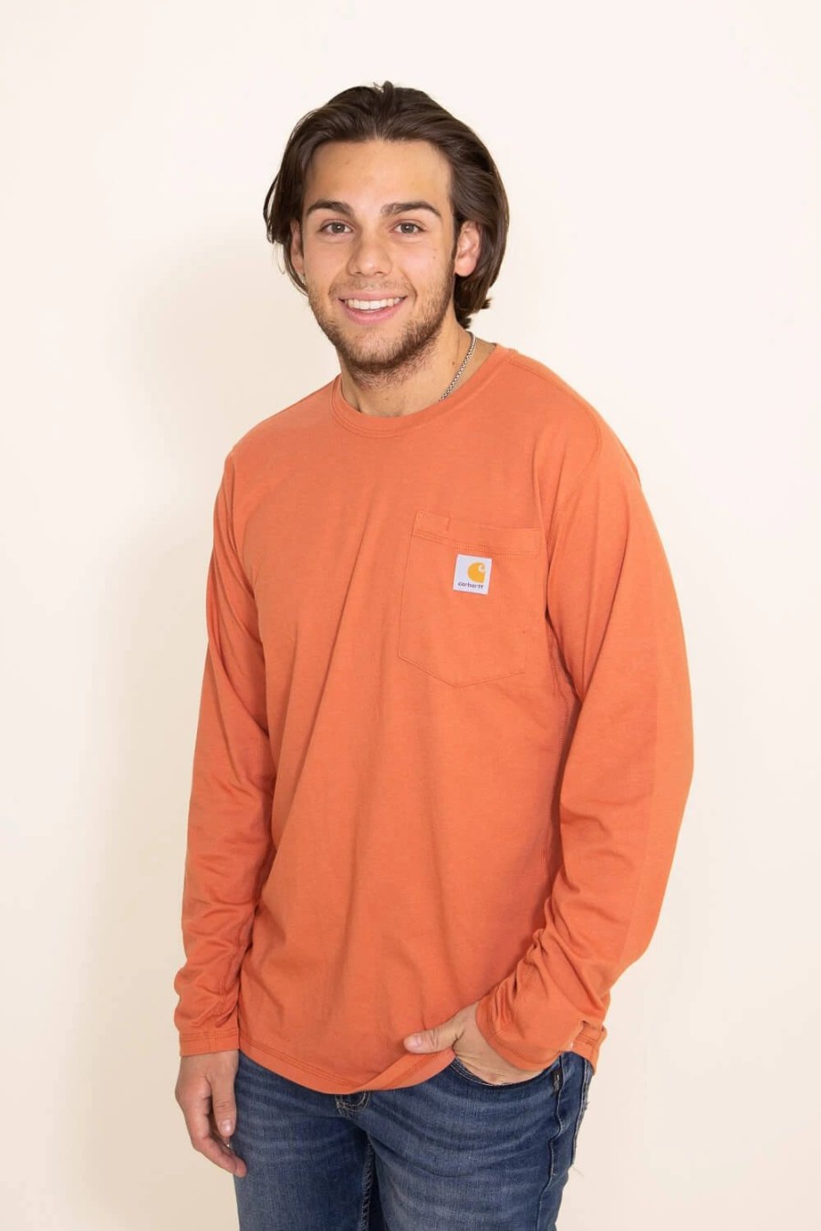 T-Shirts * | Carhartt Force Long Sleeve Pocket T-Shirt For Men In | 104617-Q38 Orange