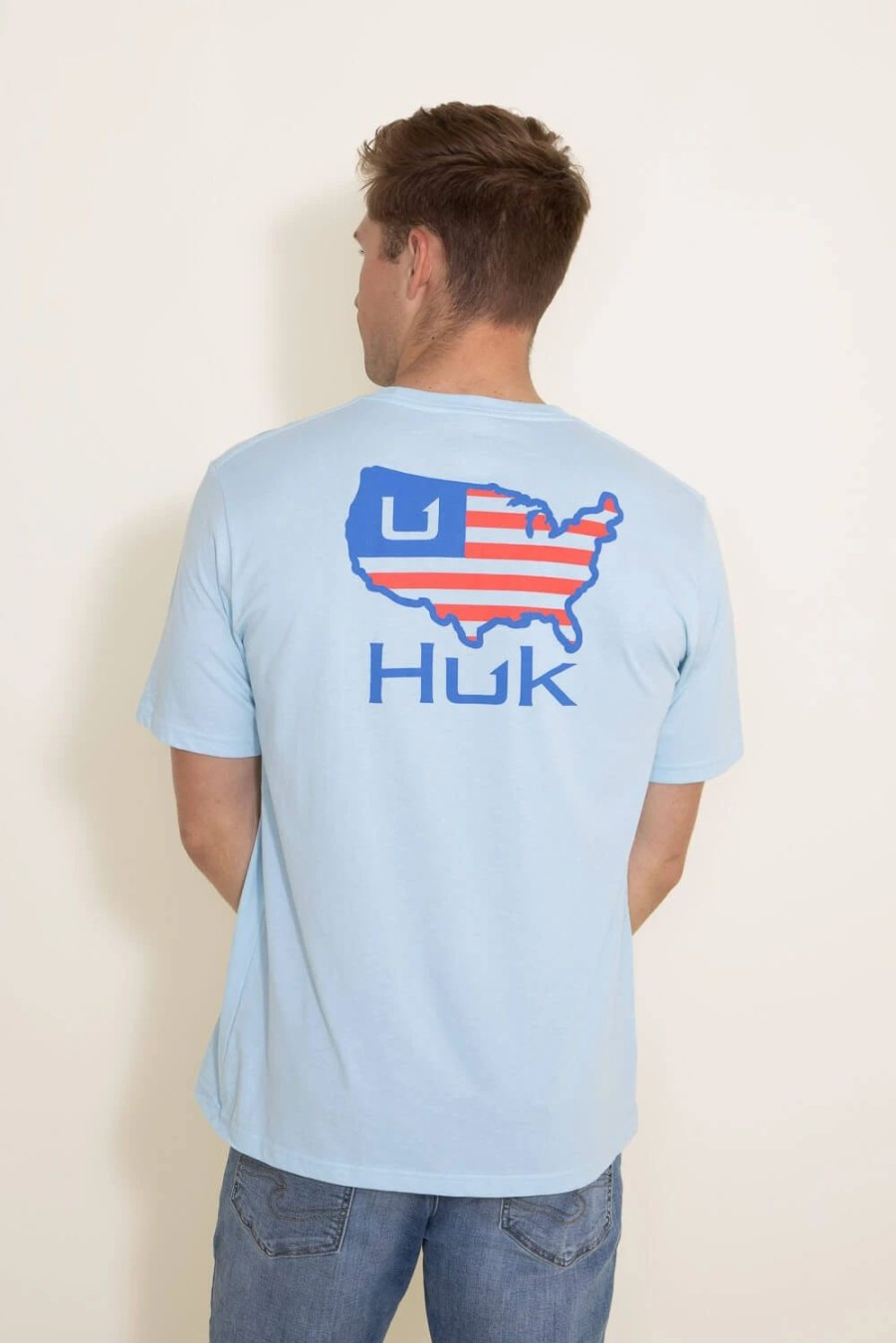 T-Shirts * | Huk Fishing American Huk T-Shirt For Men In Blue | H1000399-497 Crystal Blue