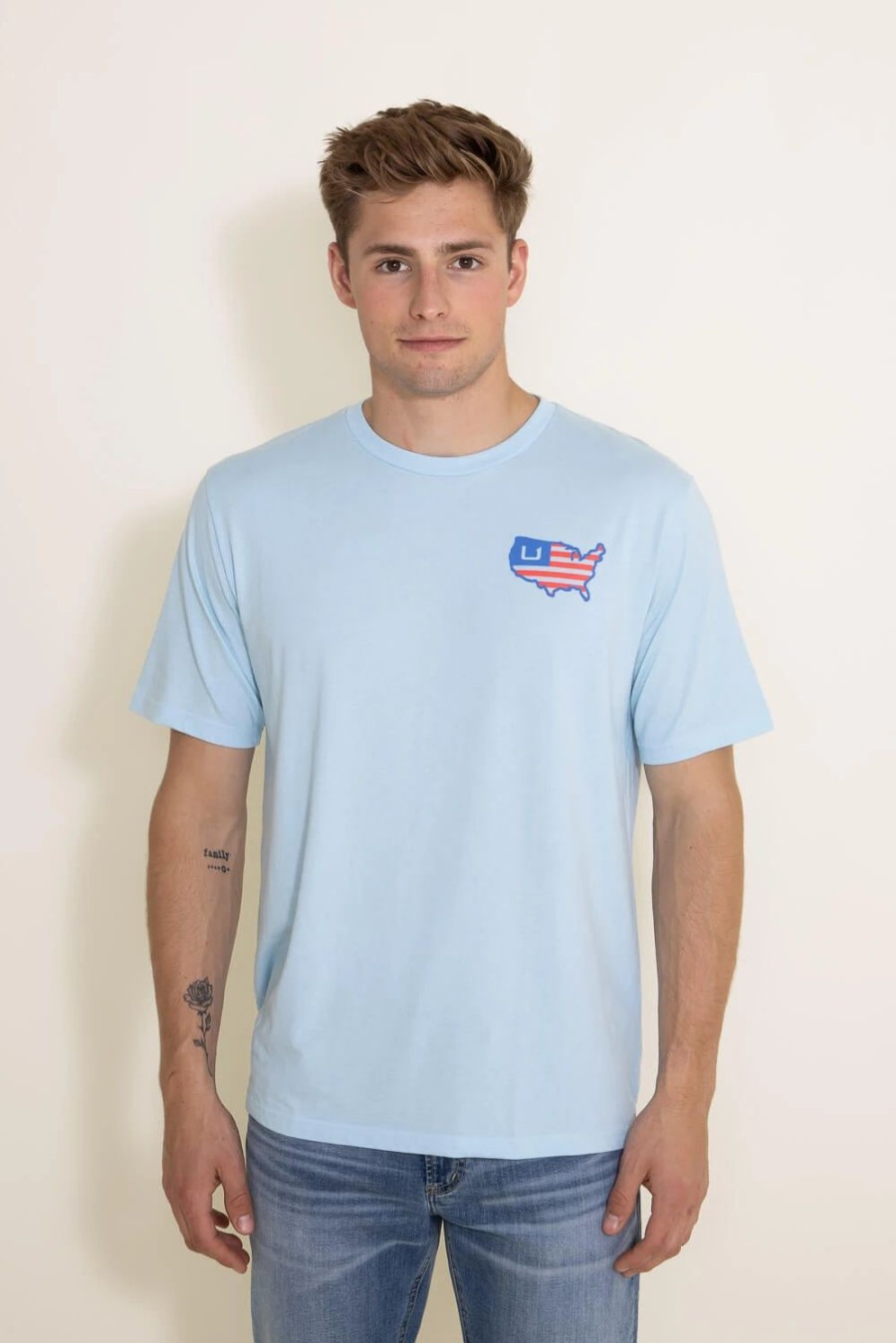 T-Shirts * | Huk Fishing American Huk T-Shirt For Men In Blue | H1000399-497 Crystal Blue