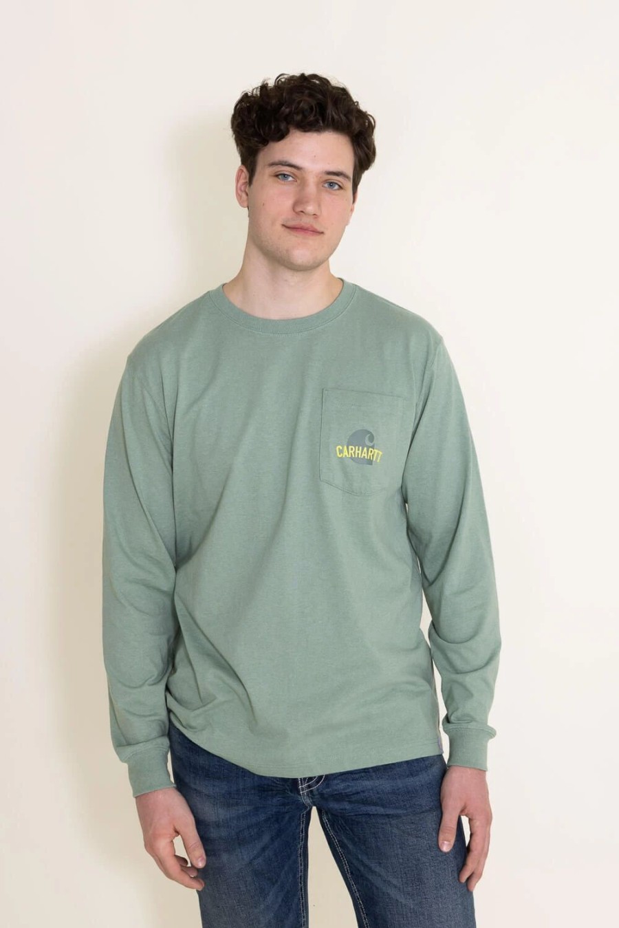 T-Shirts * | Carhartt Relaxed Fit Long-Sleeve Graphic T-Shirt For Men In Green | 105428-Ga0 Jade Lt Green