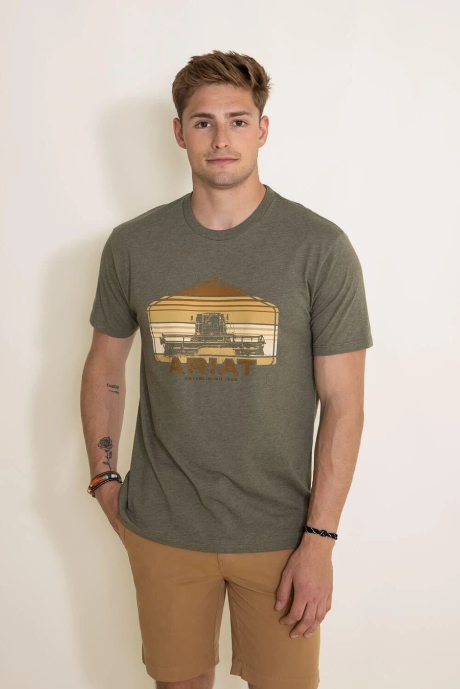 T-Shirts * | Ariat International Ariat Combine T-Shirt For Men In | 10045277-Militaryheather Green