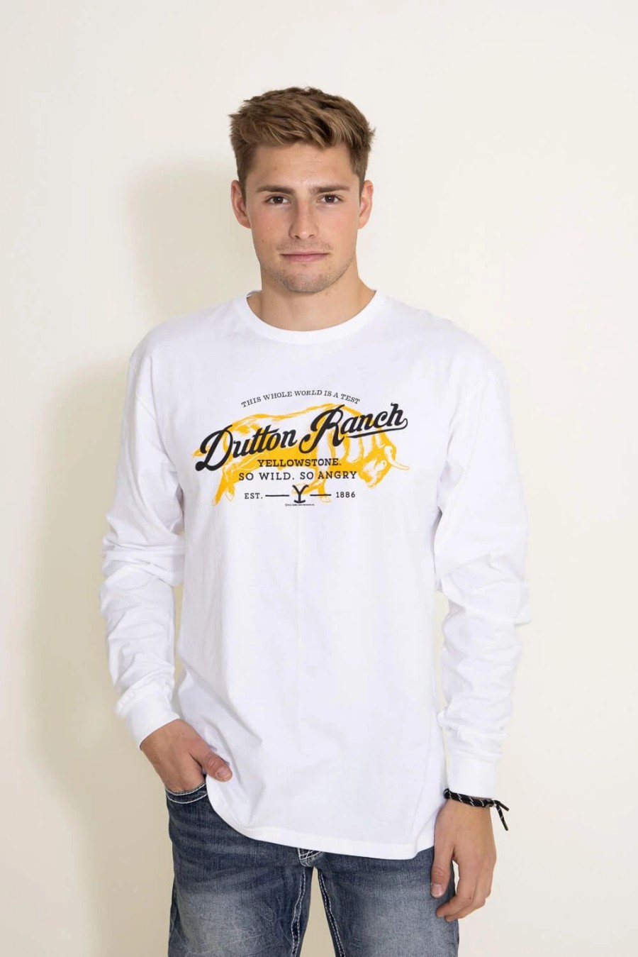 T-Shirts * | American Classics Long Sleeve Dutton Ranch Buffalo T-Shirt For Men In | Ystn508-206 White