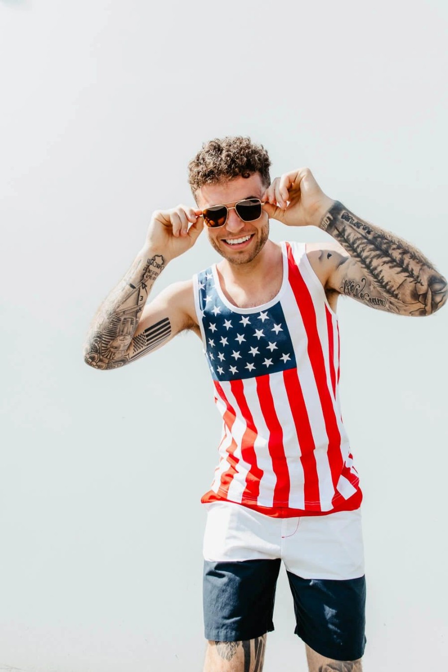 T-Shirts * | Cactus Denim & Flower Usa Flag Tank Top For Men In | Amk-1168 White