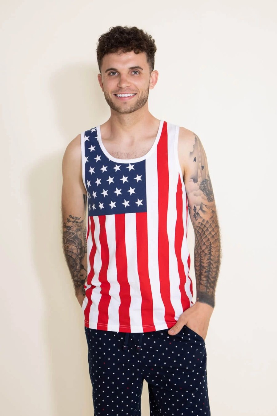 T-Shirts * | Cactus Denim & Flower Usa Flag Tank Top For Men In | Amk-1168 White