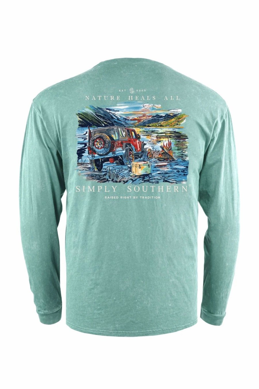 T-Shirts * | Simply Southern Youth Jeep In The Mountains Long Sleeve T-Shirt For Boys In Blue | Yth-Sc-Mn-Ls-Mtn Brook