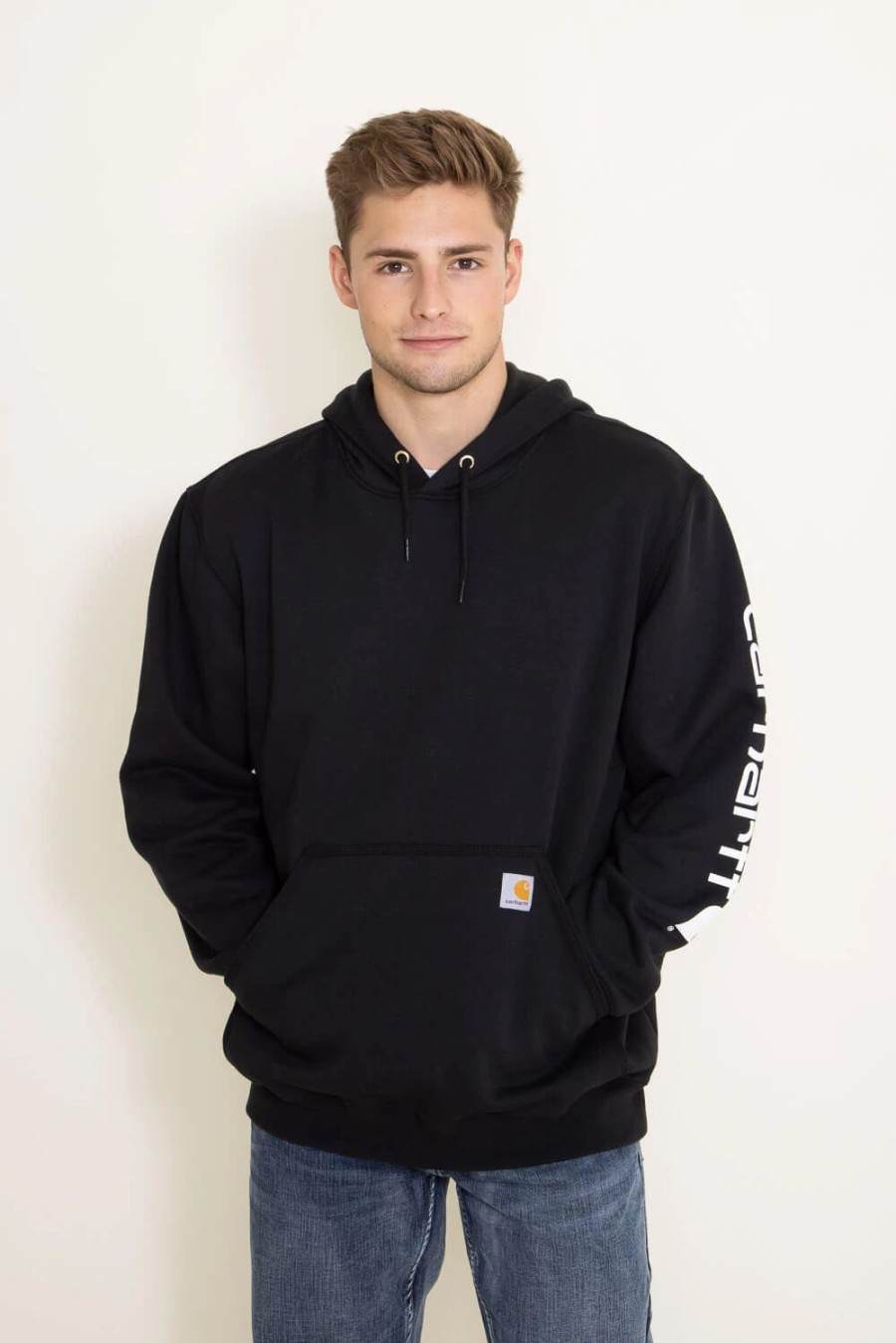 Sweatshirts & Fleece * | Carhartt Logo Sleeve Graphic Hoodie For Men In | K288-Blk Black