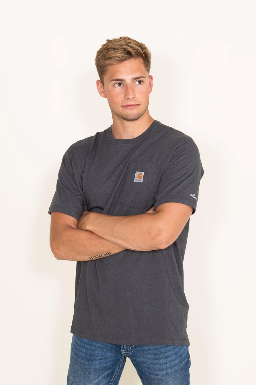 T-Shirts * | Carhartt Force Pocket T-Shirt For Men In Grey | 104616-Crh Carbon Charcoal