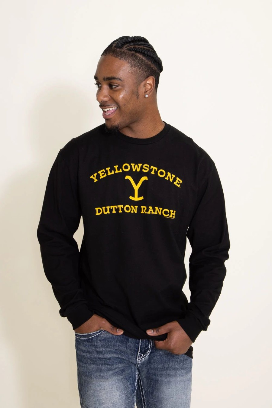 T-Shirts * | American Classics Long Sleeve Yellowstone Logo T-Shirt For Men In | Ystn510-206 Black