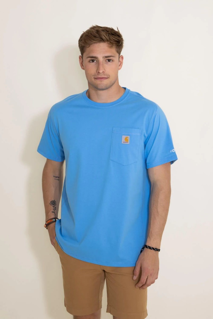 T-Shirts * | Carhartt Force Relaxed Fit Midweight Pocket T-Shirt For Men In | 104616-Ha6 Azure Blue