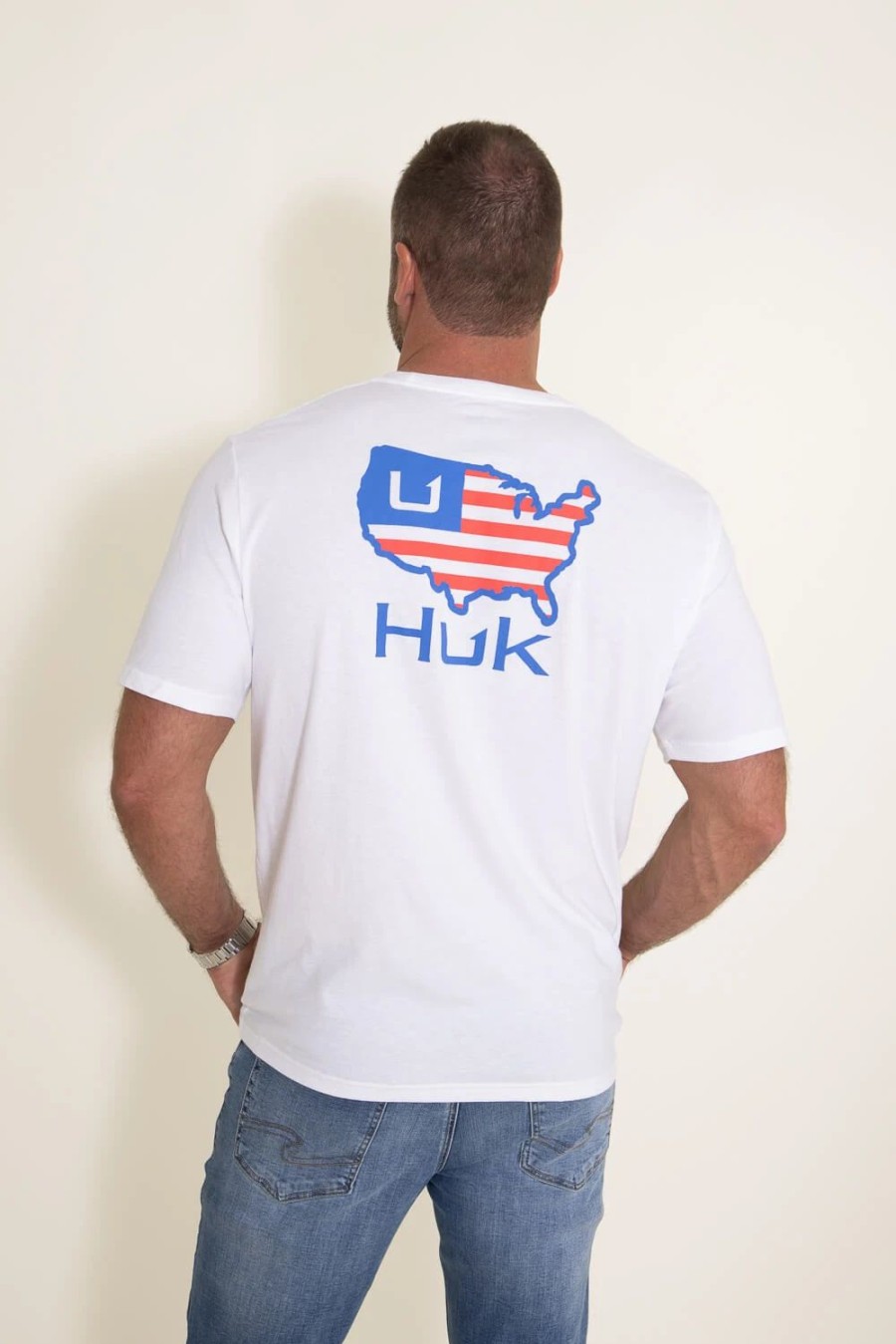 T-Shirts * | Huk Fishing American Huk T-Shirt For Men In | H1000399-100 White