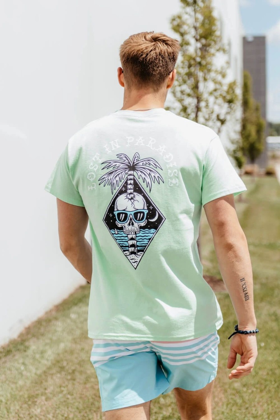 T-Shirts * | Michael Gerald Ltd Retrofit Lost In Paradise Skeleton T-Shirt For Men In Mint | Glrs3E3A86-A-Mint Mint Green