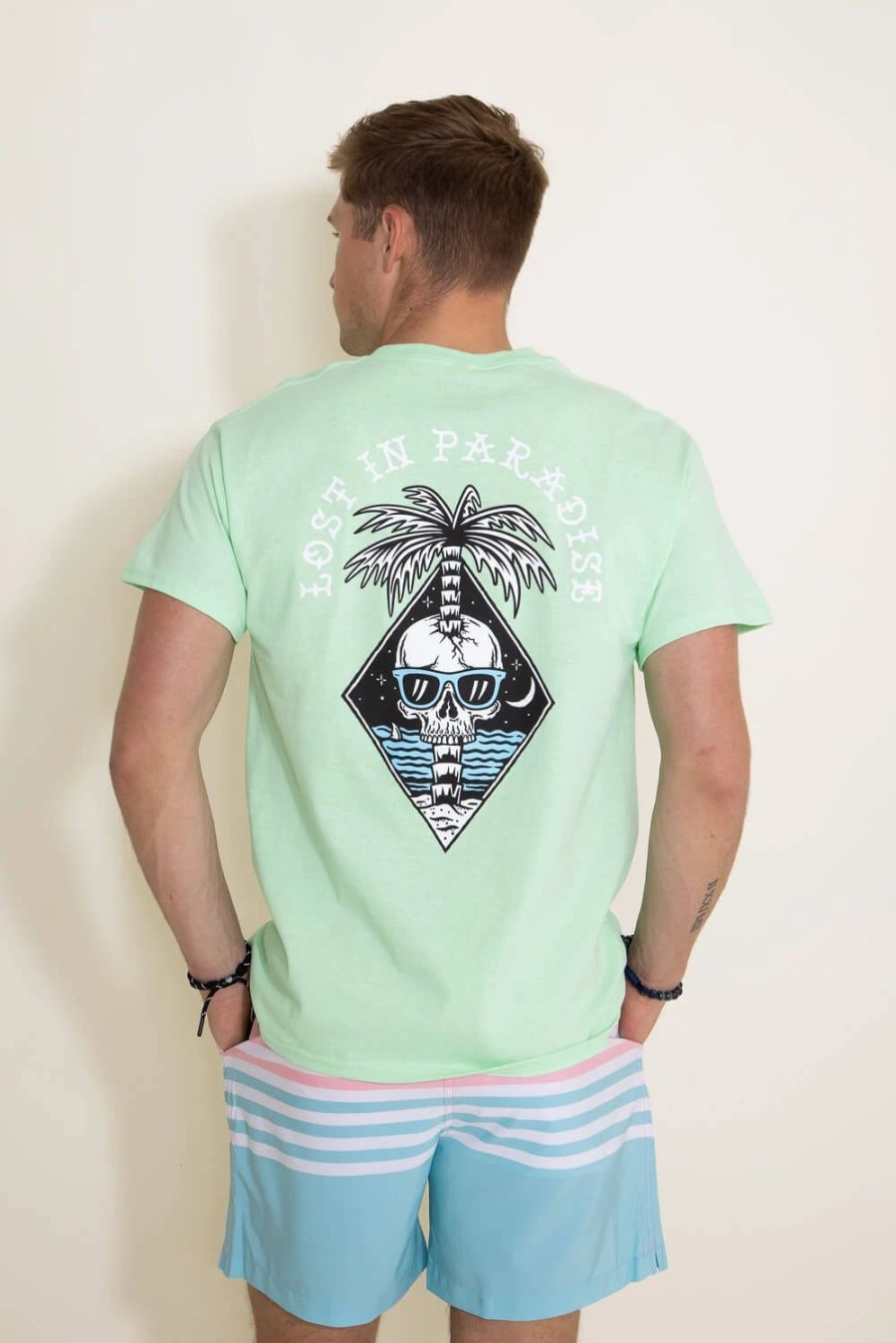 T-Shirts * | Michael Gerald Ltd Retrofit Lost In Paradise Skeleton T-Shirt For Men In Mint | Glrs3E3A86-A-Mint Mint Green