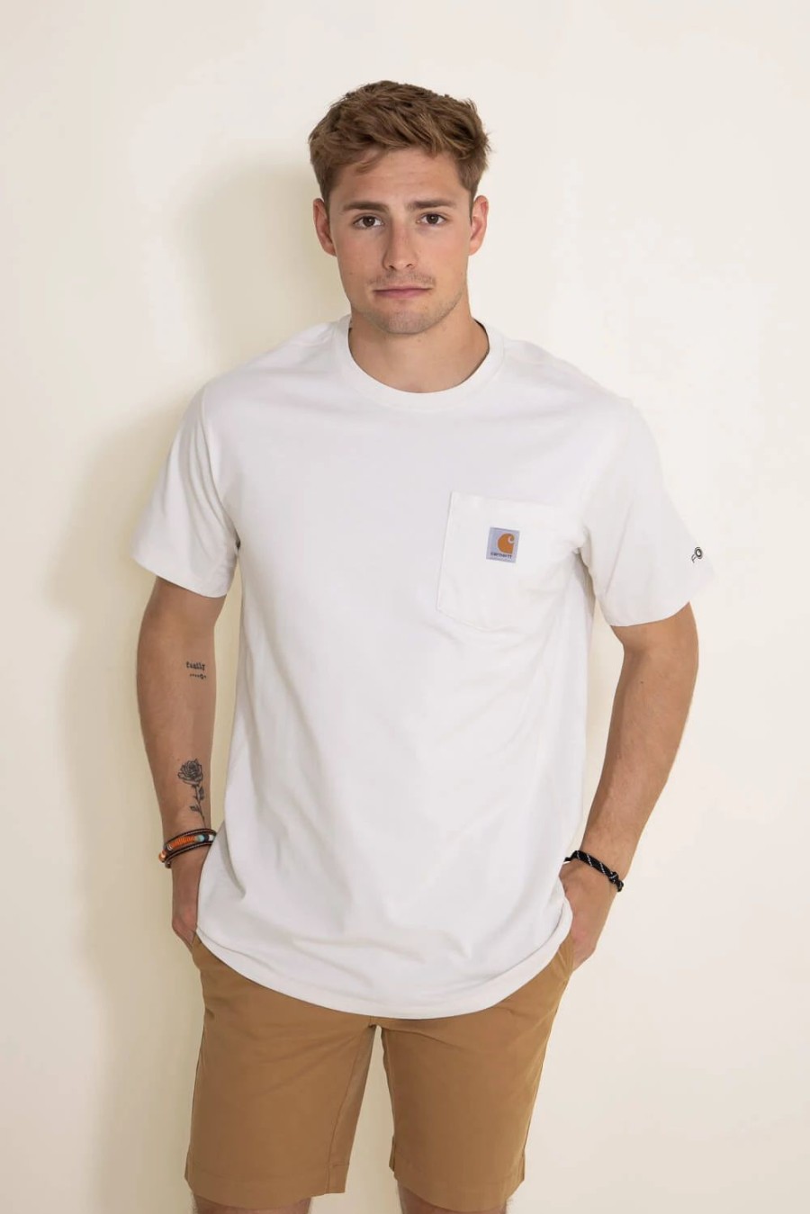 T-Shirts * | Carhartt Force Relaxed Fit Midweight Pocket T-Shirt For Men In White | 104616-W03 Malt