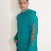 T-Shirts * | Carhartt Relaxed Midweight Long Sleeve Hooded T-Shirt For Men In Teal | 105481-Hb0 Dragonfly