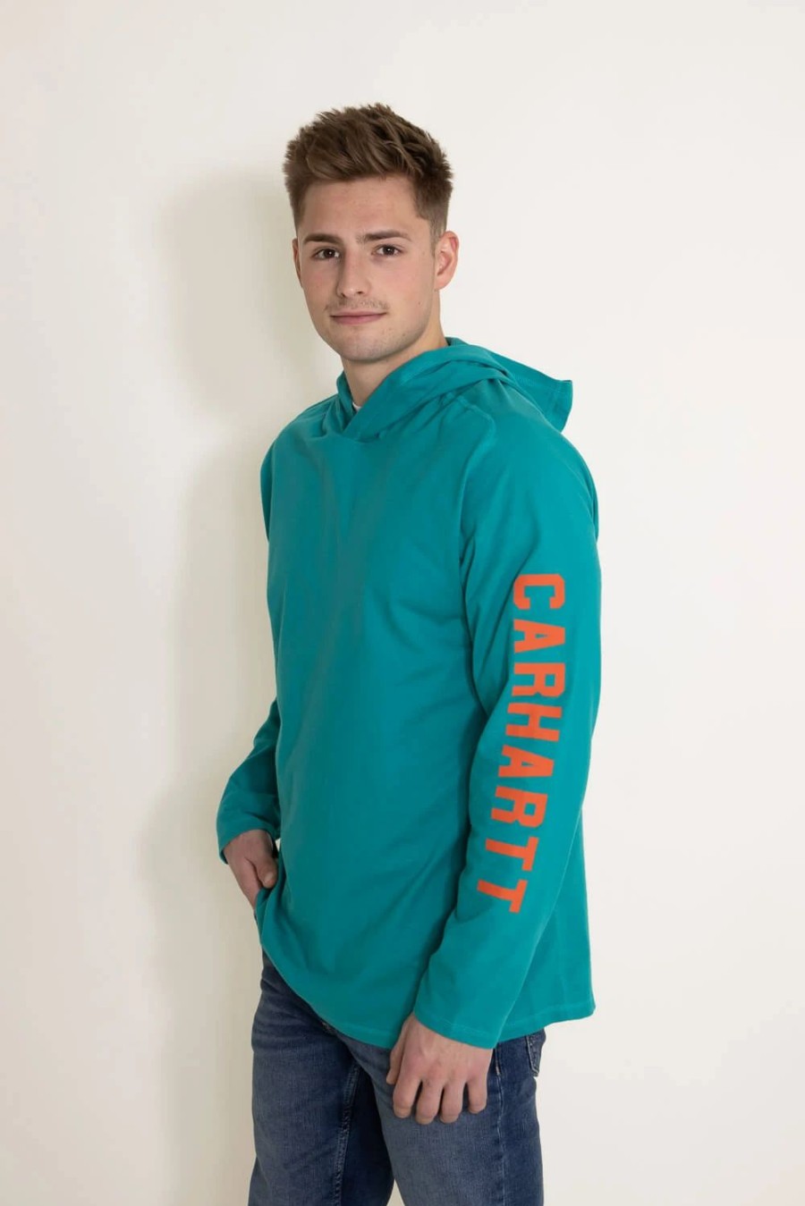 T-Shirts * | Carhartt Relaxed Midweight Long Sleeve Hooded T-Shirt For Men In Teal | 105481-Hb0 Dragonfly