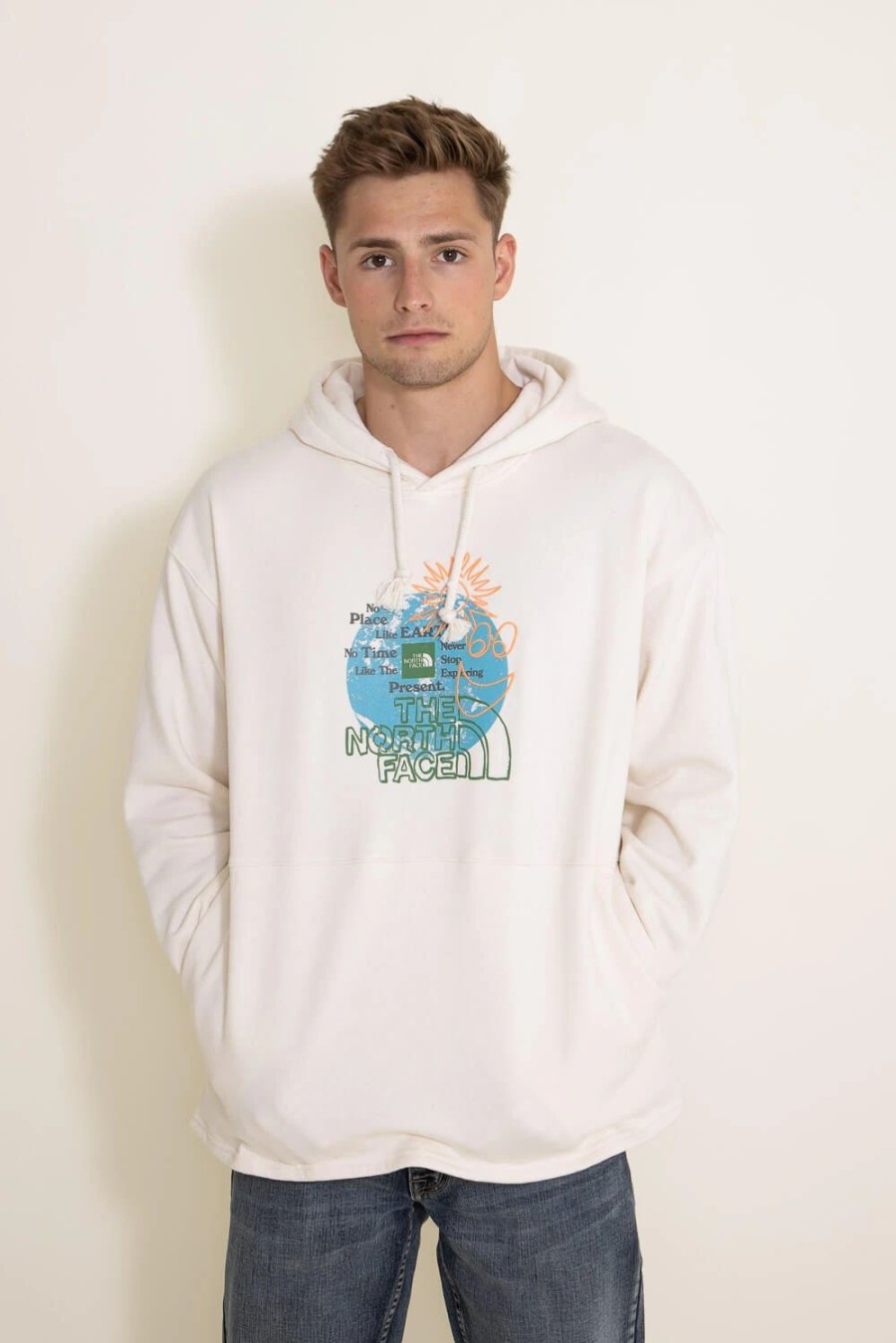 Sweatshirts & Fleece * | The North Face Earth Day Hoodie For Men In White | Nf0A812B-Aoi Unbleached/Reef Wate