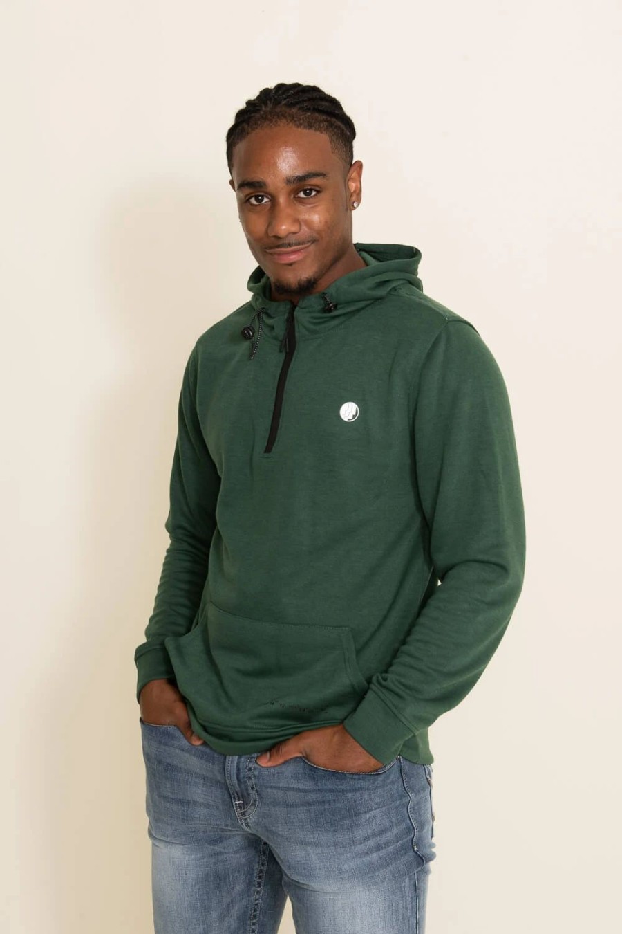 Sweatshirts & Fleece * | 1897 / Brooklyn Cloth Brooklyn Athletics Quarter Zip Intertech Hoodie For Men In Green | Xhmc024F Hunter Green