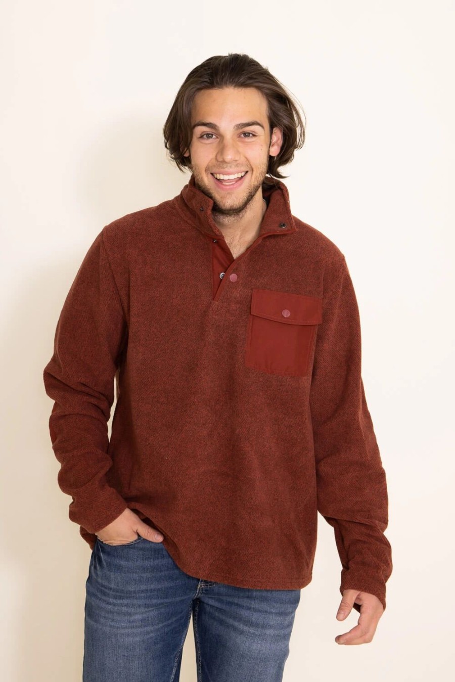 Sweatshirts & Fleece * | Simply Southern Long Sleeve Snap Pullover For Men In Red | Pp-0322-Mn-Snappull Brick