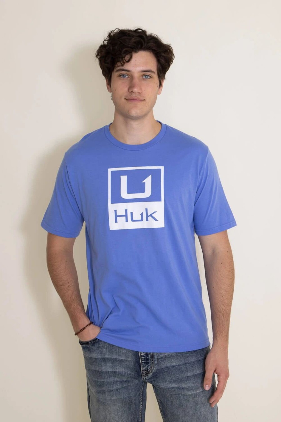 T-Shirts * | Huk Fishing Huk Stacked Logo T-Shirt For Men In | H1000427-498 Wedgewood