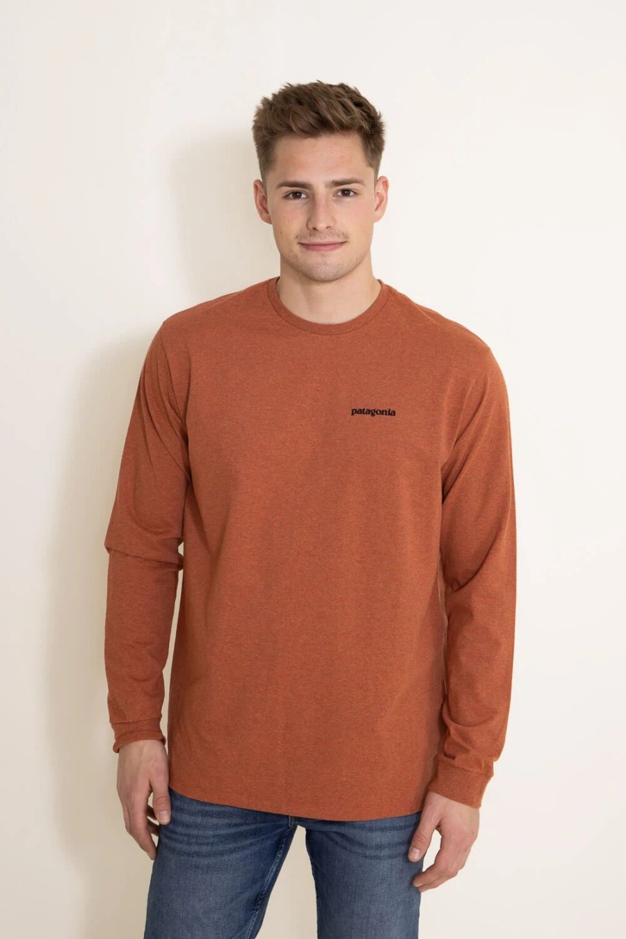 T-Shirts * | Patagonia Men'S Long-Sleeve P-6 Logo Responsibili-Tee T-Shirt In Orange | 38518-Qzco Coral