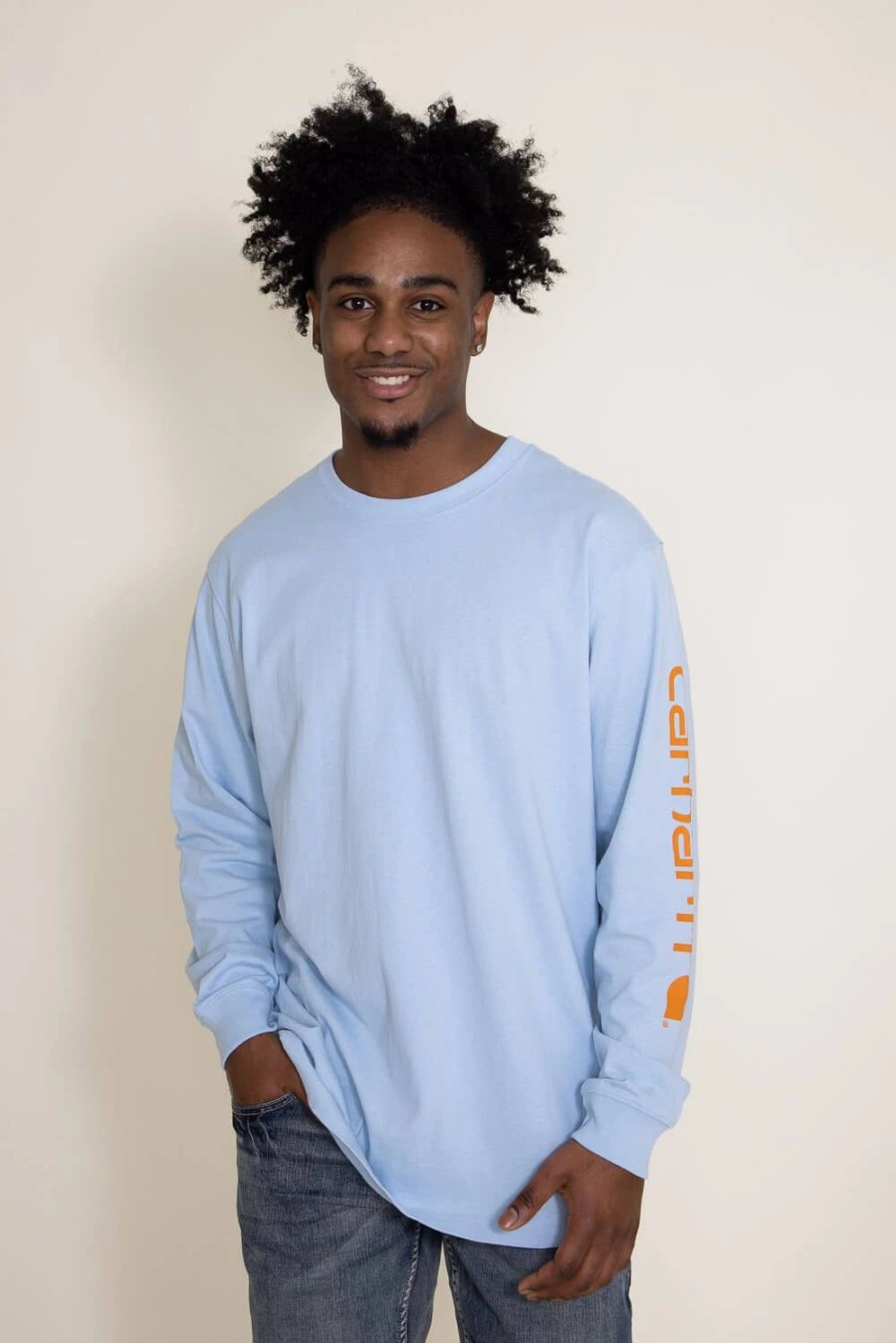 T-Shirts * | Carhartt Loose Fit Heavyweight Long Sleeve Pocket T-Shirt For Men In Blue | K231-Ha9 Moonstone