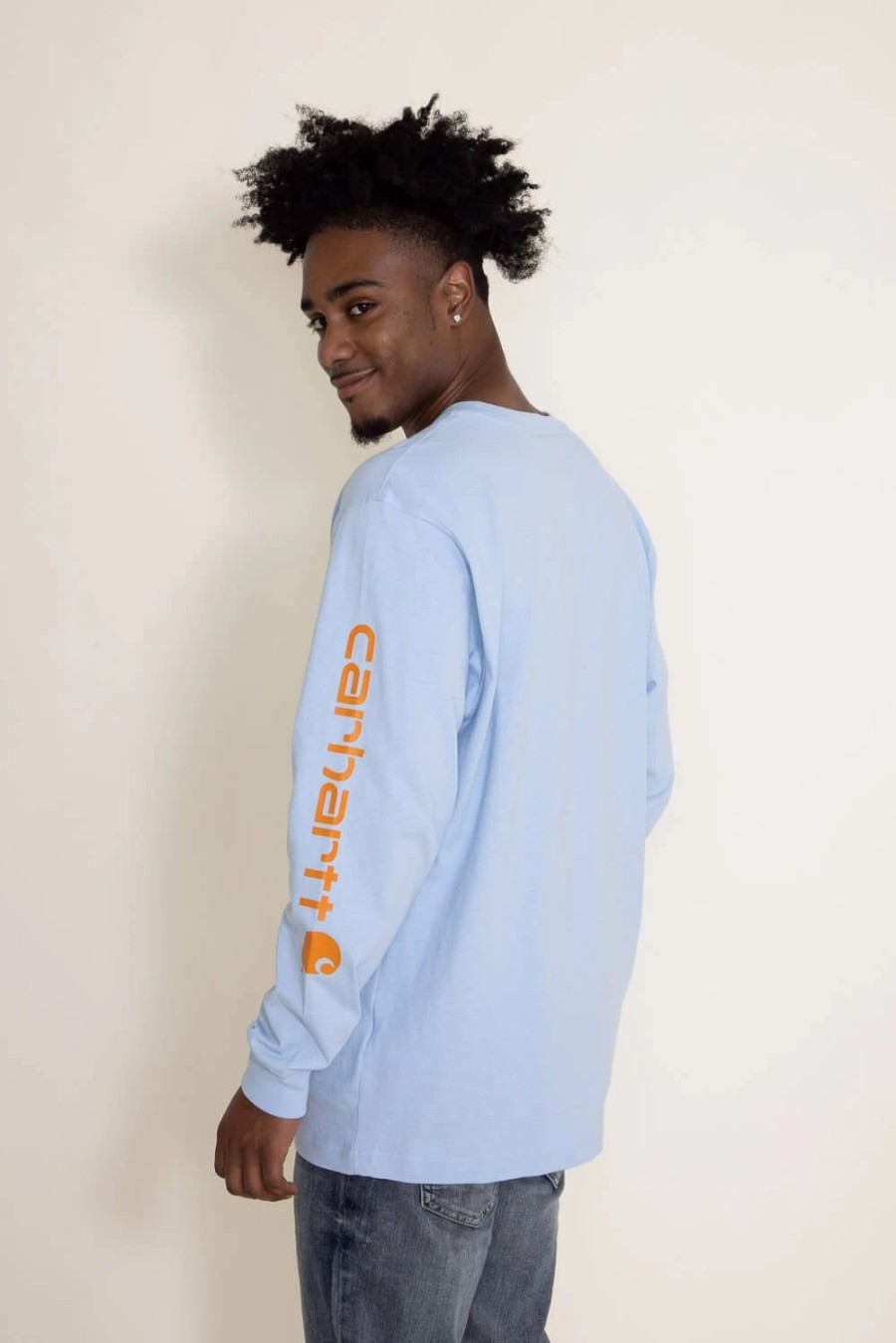 T-Shirts * | Carhartt Loose Fit Heavyweight Long Sleeve Pocket T-Shirt For Men In Blue | K231-Ha9 Moonstone