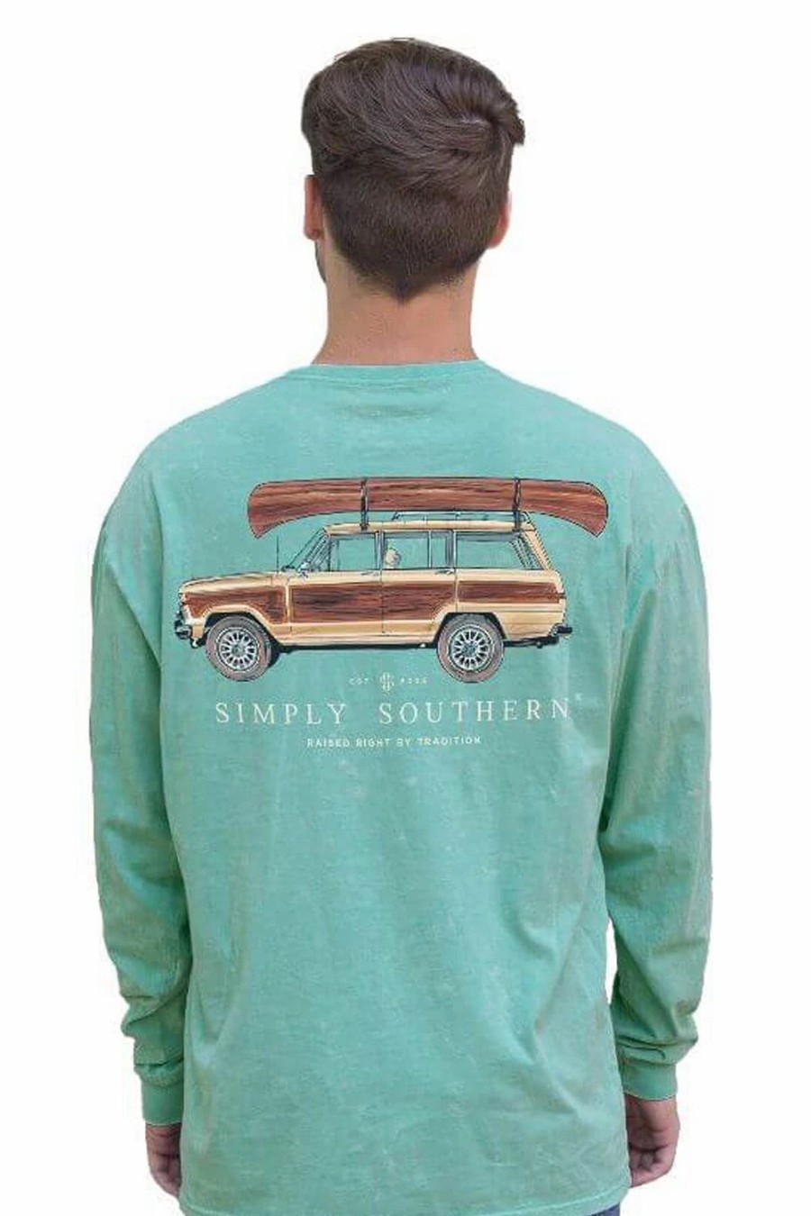 T-Shirts * | Simply Southern Canoe On A Car Long Sleeve T-Shirt For Men In Blue | Sc-Mn-Ls-Canoe Brook