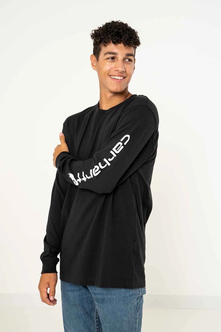 T-Shirts * | Carhartt Long Sleeve Logo Sleeve Graphic T-Shirt For Men In | K231-Blk Black