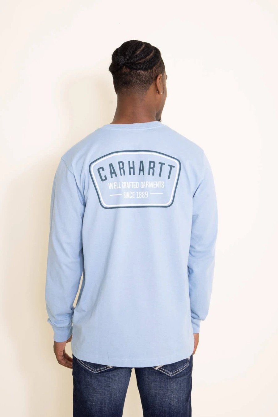 T-Shirts * | Carhartt Relaxed Fit Pocket Long Sleeve Graphic T-Shirt For Men In Blue | 105425-H74 Alpineblue Lt Blue