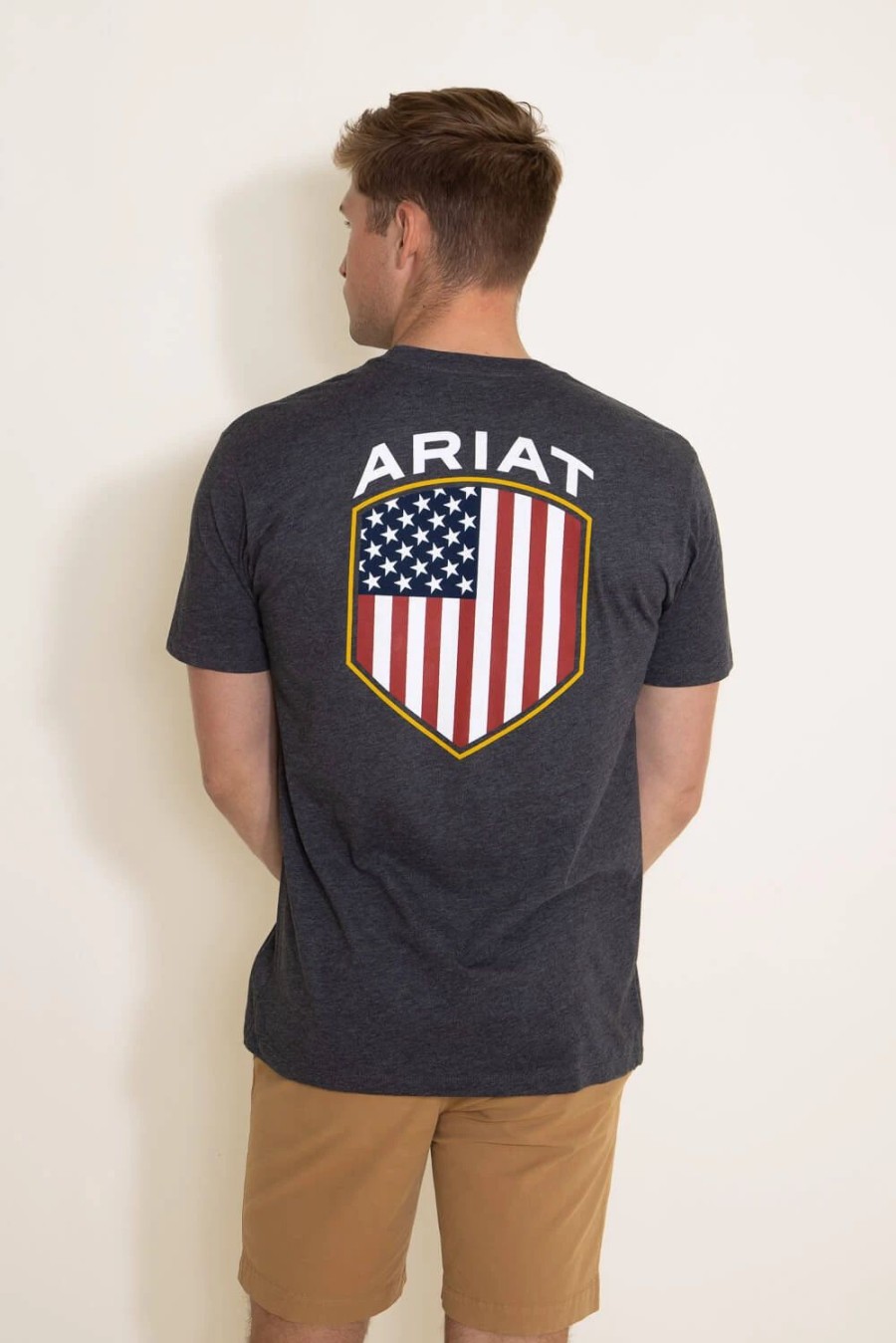 T-Shirts * | Ariat International Ariat Patriot Badge T-Shirt For Men In Grey Heather | 10045278 Charcoal