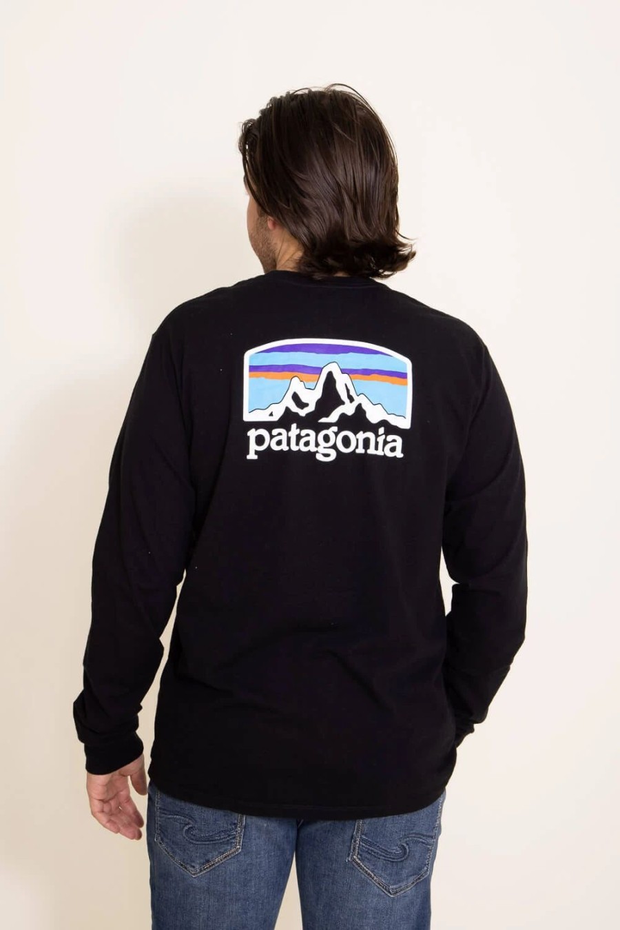 T-Shirts * | Patagonia Men'S Long-Sleeve Fitz Roy Horizons Responsibili-Tee T-Shirt In | 38514-Blk Black