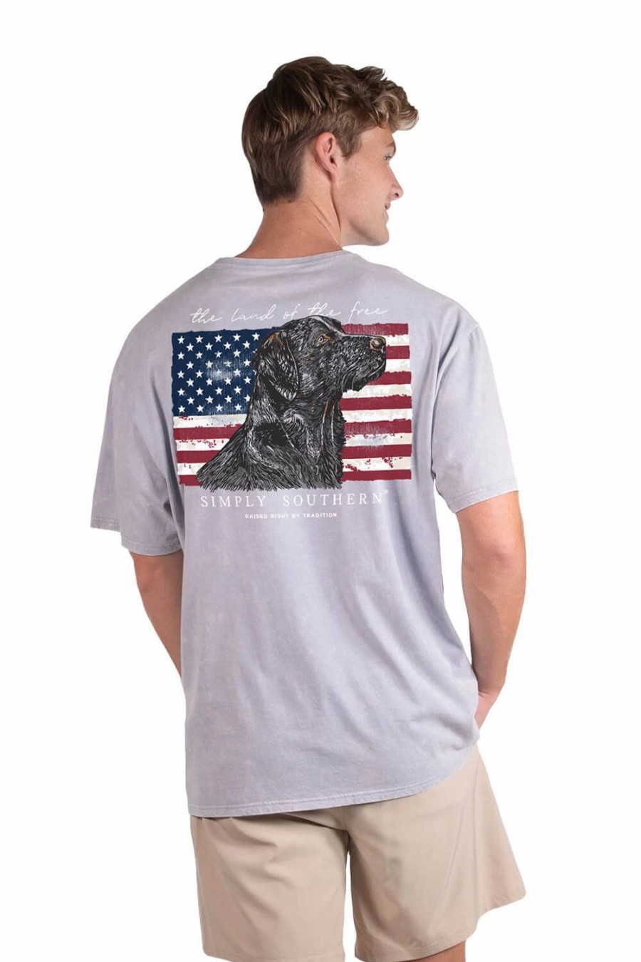 T-Shirts * | Simply Southern Flag Dog T-Shirt For Men In Grey | Sc-Mn-Ss-Flag-Mist Mish